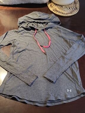Under Armour Gray Hooded Long-Sleeve Pullover with Pink Drawcords